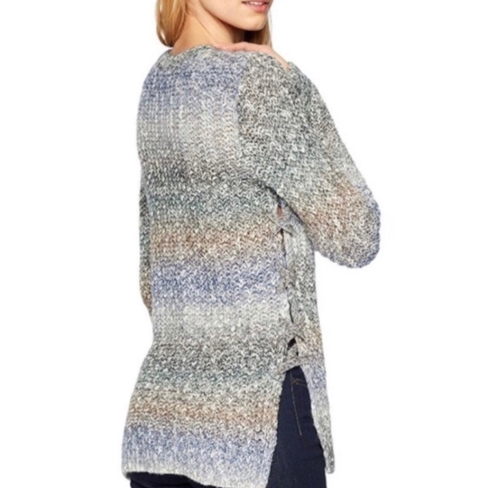 New Lucky Brand Ombré Multicolor Lace Up Sweater Size S